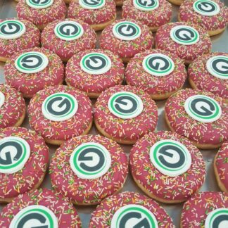 branded strawberry doughnuts
