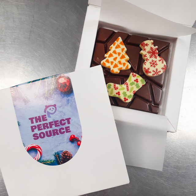 Decorative Xmas chocolate gift box with corporate branding
