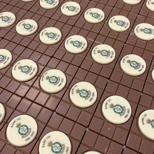 Logo branded promotional chocolate bar.