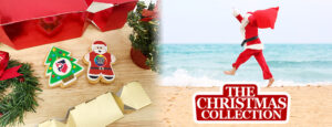 Banner - Santa on the beach and branded biscuits