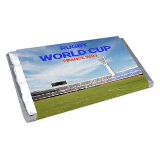 bespoke chocolate wrapped bar for rugby world tour