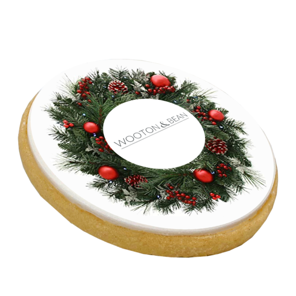 bespoke christmas themed round biscuit