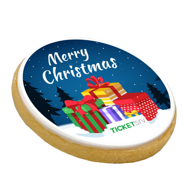bespoke christmas themed round biscuit