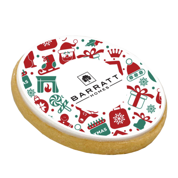 branded christmas themed round biscuit