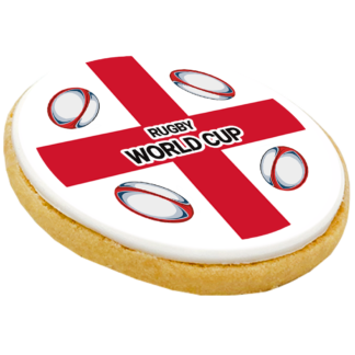 bespoke large biscuit with rugby world cup logo