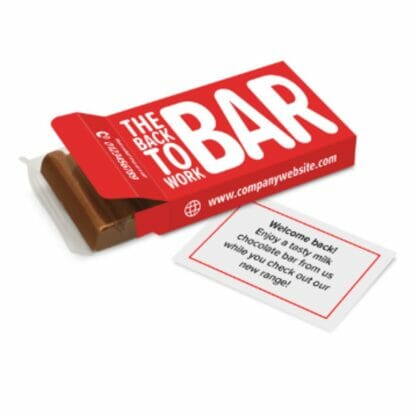Boxed 6 baton branded chocolate bar with note