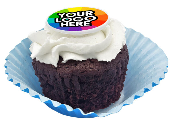 branded frosted chocolate cupcake