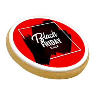bespoke biscuit with a black friday sale logo