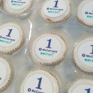 branded cupcakes with white case